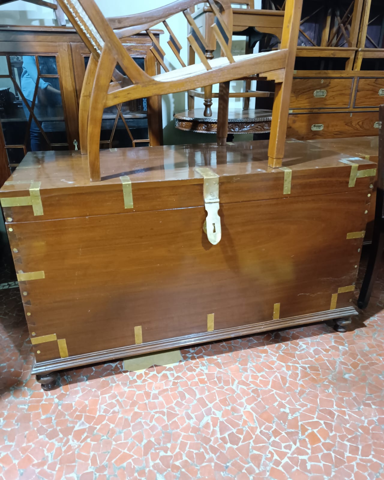 Teak chest with brass fittings, restored
